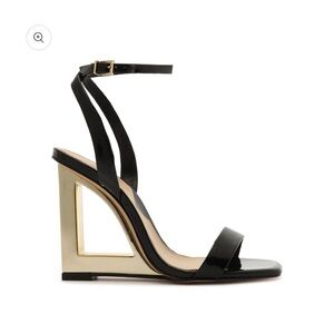 Schulz Filipa Black & Gold strapped wedge sandals Sz 8.5 $150 worn 1x